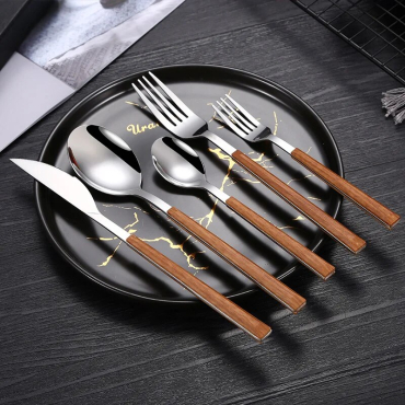 Stainless-Steel-Western-Retro-Tableware-Wooden-Handle-Fork-Spoon-Knife-Dessert-Fruit-Steak-Flatware-Kitchen-Dinnerware